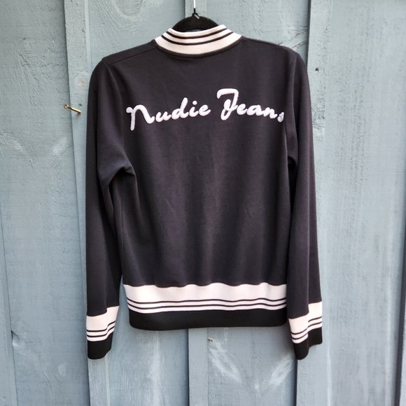 Nudie Jeans Co. Navy Zip Up Varsity Look Sweatshirt Sweater Unisex Size Small - Picture 3 of 5